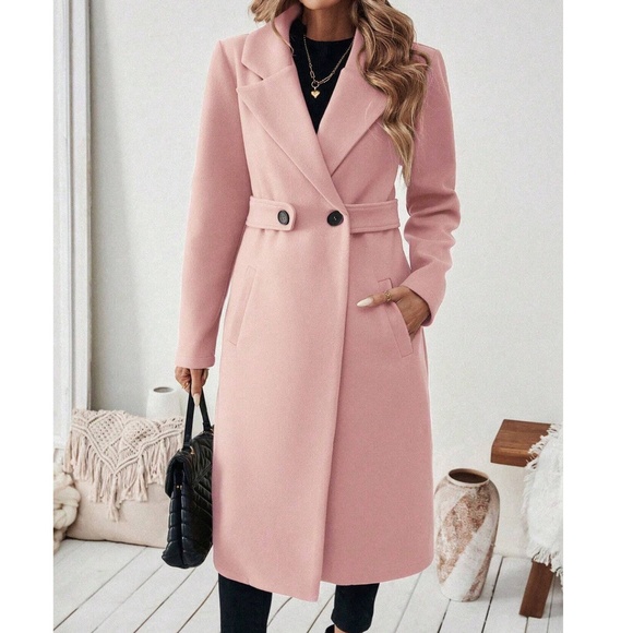 Classic Pink Button up Pockets Loose Fit Coat Jacket - Picture 5 of 7